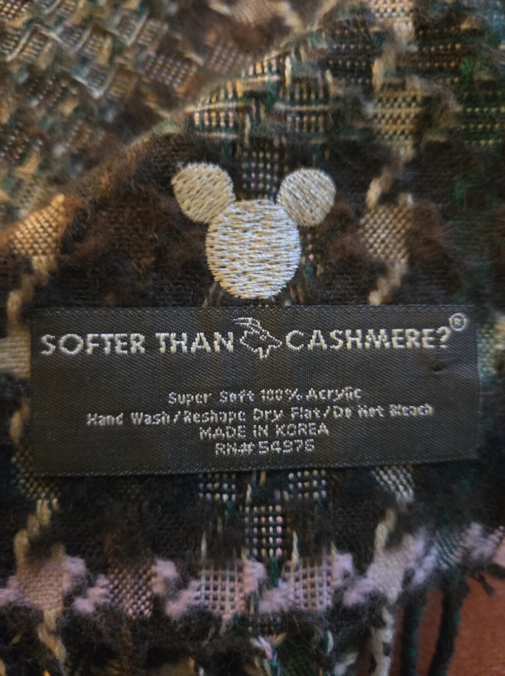 Softer Than Cashmere Neckscarf Plaid Micky Mouse Logo